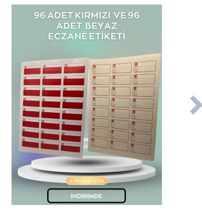 96 ADET KIRMIZI VE 96 ADET BEYAZ ECZANE ETİKETİ